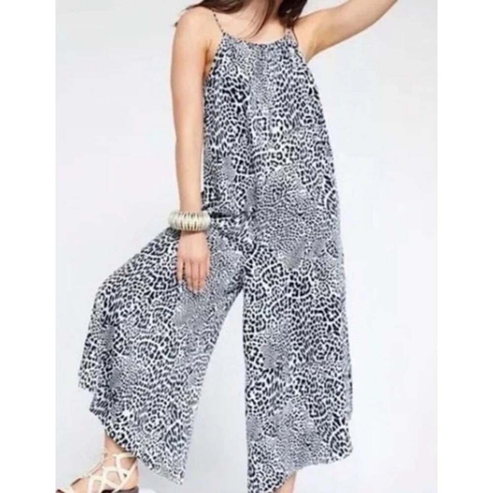 by Anthropologie Black/White Leopard High Neck Pantsuit SzXS